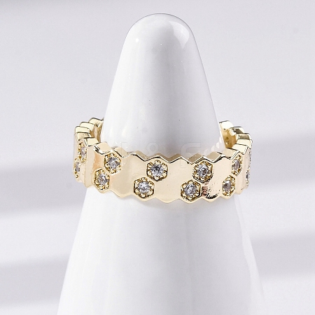 Brass Micro Pave Clear Cubic Zirconia Cuff Rings for Women RJEW-S398-02G-1