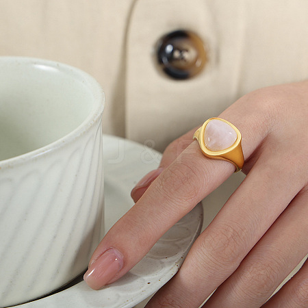 Natural Rose Quartz & 304 Stainless Steel Finger Rings WGF96AF-02-1