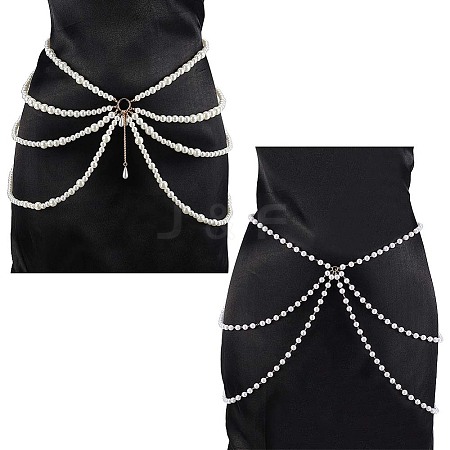 2Pcs 2 Styles Multi Layered ABS Plastic Pearl Beaded Chain Belts AJEW-FG0004-01-1