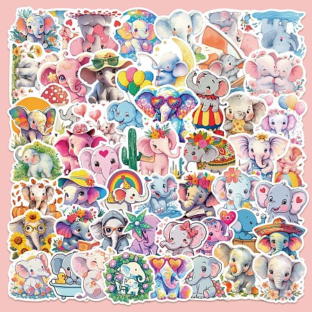 50Pcs Elephant PVC Adhesive Waterproof Stickers Self-Adhesive Stickers PW-WGBB78F-01-1