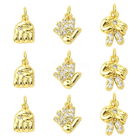 9Pcs 3 Style Brass Micro Pave Clear Cubic Zirconia Pendants KK-CJ0002-81-1