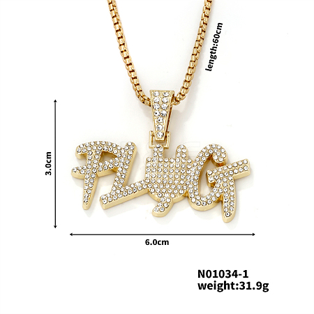 Street Style Sparkling Alloy Crystal Rhinestones Word PLUG Pendant Necklace UZ1980-1-1