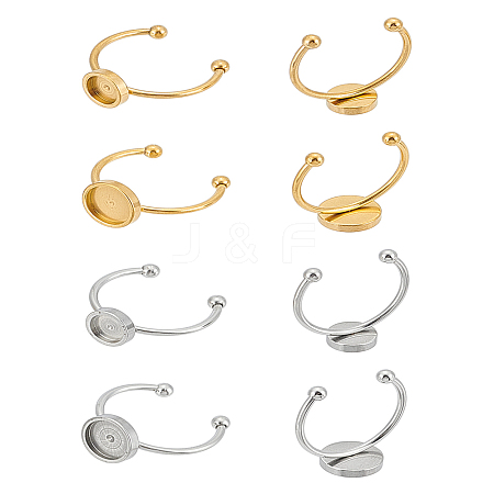 4Pcs 4 Styles 201 Stainless Steel Cuff Pad Ring Settings FIND-LP0001-08-1
