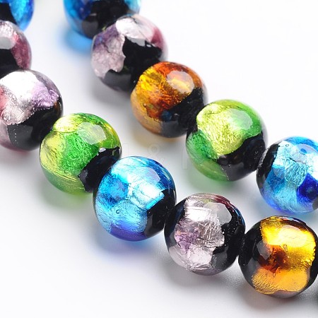 Handmade Silver Foil Glass Round Beads FOIL-I003-02-1