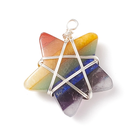 Chakra Natural Mixed Stone Pendants PALLOY-JF01878-01-1