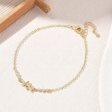 Brass Pave Clear Cubic Zirconia Link Bracelets KK-CBA6980-22G-1