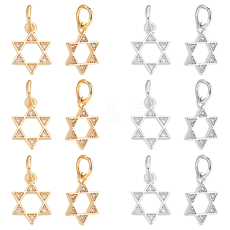12Pcs 2 Colors Brass Micro Pave Clear Cubic Zirconia Charms KK-UN0004-16-1