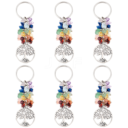 SUPERFINDINGS 6Pcs Natural Gemstone Keychain KEYC-FH0001-14-1
