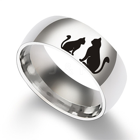 Cat Shape Pattern 201 Stainless Steel Finger Rings FS-WG30D97-14-1