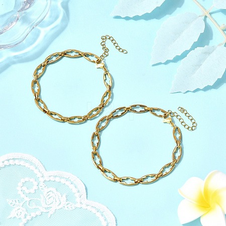 2Pcs 2 Styles 304 Stainless Steel Hollow Cross-Linked Chain Bracelets for Couple BJEW-JB12295-1
