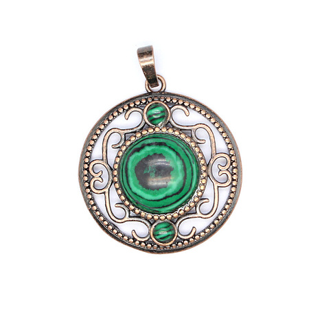 Retro Hollow Natural Malachite Pendants PW-WG205B0-01-1