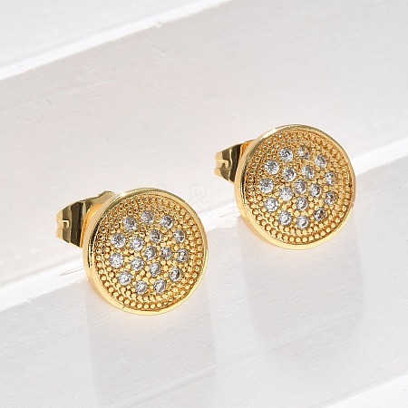 Brass Micro Pave Clear Cubic Zirconia Stud Earrings EJEW-D305-15G-1