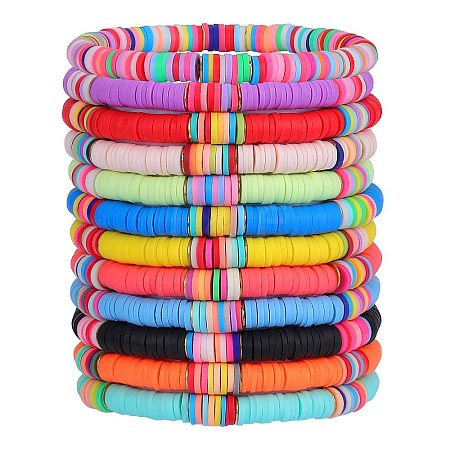 12Pcs 12 Color Polymer Clay Heishi Surfer Stretch Bracelets Set BJEW-SW00123-1