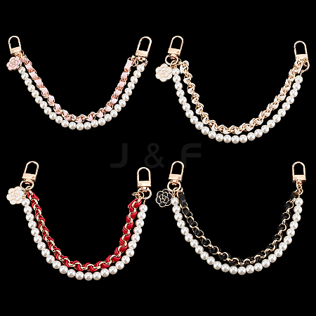 ANATTASOUL 4Pcs 4 Colors Plastic Pearl Beaded & PU Leather Chain Mobile Straps FIND-AN0001-13-1