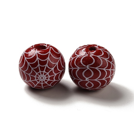 Halloween Printed Spider Webs Colored Wood European Beads X1-WOOD-K007-04E-1