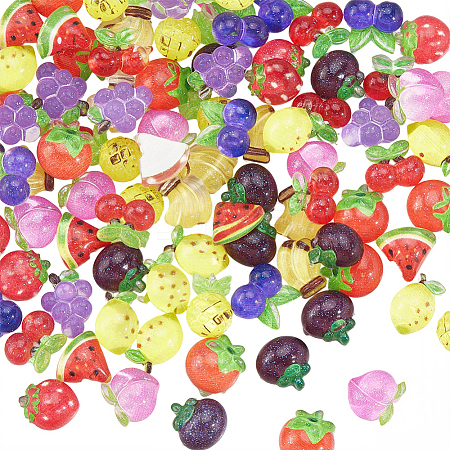 110Pcs 11 Styles Fruits Resin Cabochons MRMJ-SC0001-54-1