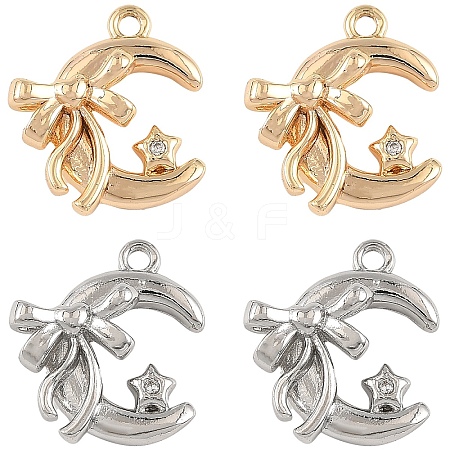 2Pcs 2 Colors Brass Pendants with Clear Glass KK-YW0004-02-1