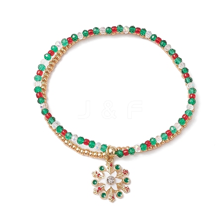 Christmas Glass Seed Beads & Glass Beads Multi-layered Bracelets BJEW-MZ00240-01-1