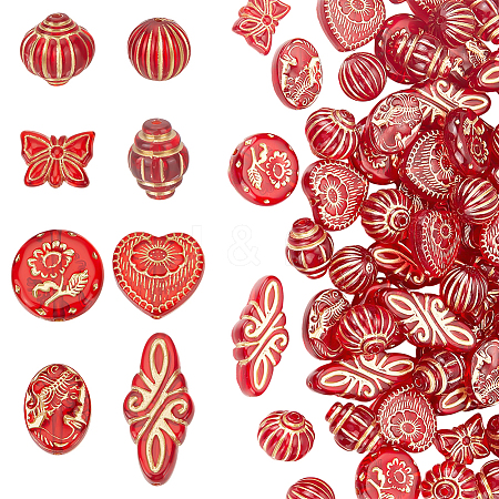 80Pcs 8 Styles Plating Acrylic Beads OACR-ME0001-10-1