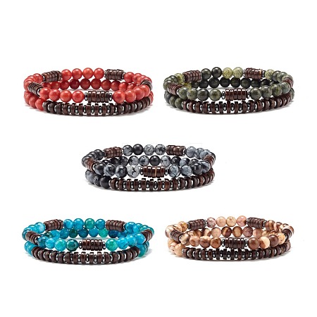 Natural & Synthetic Mixed Stone Beads Energy Stretch Bracelets Set BJEW-JB07142-1
