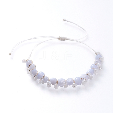 Adjustable Natural Blue Lace Agate Braided Bead Bracelets BJEW-JB05162-03-1