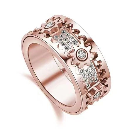 Gear Brass Micro Pave Clear Cubic Zirconia Rotatable Finger Rings FS-WGBD3BF-23-1