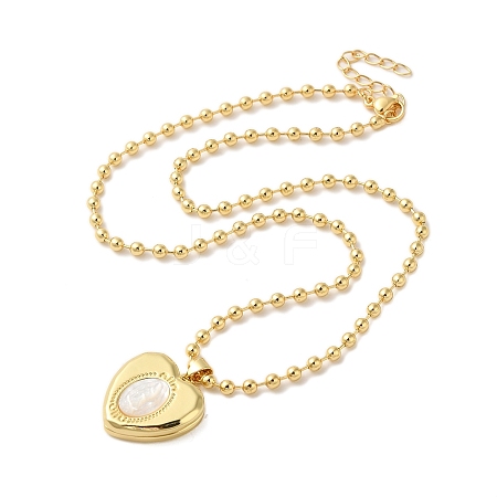 Real 18K Gold Plated Brass Pave Shell Ball Chain Locket Pendant Necklaces for Women NJEW-K381-02A-G-1