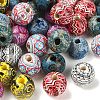 32Pcs 8 Colors Bohemian Style Printed Schima Wood Beads WOOD-YW0001-93-2