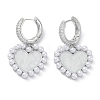 Heart Rack Plating Brass Cubic Zirconia Hoop Earrings with Plastic Pearl Beads EJEW-K245-06P-1