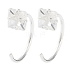 999 Sterling Silver Micro Pave Clear Cubic Zirconia Pull Through Earrings EJEW-P296-28F-S-1