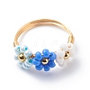 Glass Seed Braided Bead Flower Finger Rings RJEW-TA00054-02-1