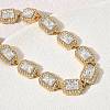 304 Stainless Steel Full Rhinestone Rectangle Link Chain Bracelets SA-CBABBEA-03G-3