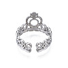 304 Stainless Steel Heart Crown Open Cuff Ring for Women RJEW-S405-259P-3