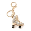 Golden Zinc Alloy with Rhinestone Ice Skates Keychain DIY-B075-01G-01-1