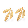 Ion Plating(IP) 304 Stainless Steel Leaf Stud Earrings for Women X-EJEW-F300-11G-1