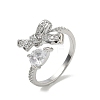 Brass Micro Pave Cubic Zirconia Cuff Open Rings RJEW-C163-17P-4