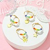 4Pcs 4 Styles Rainbow Color Glass Seed Braided Bead Finger Rings Set with Charms RJEW-TA00084-4