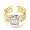 Rack Plating Brass Micro Pave Cubic Zirconia Open Cuff Rings for Women RJEW-M022-09G-2