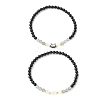 2Pcs Natural Selenite & Labradorite & Black Tourmaline & Shell Beaded Stretch Bracelets BJEW-JB13830-3