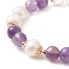 Natural Amethyst & Pearl Round Beaded Stretch Bracelet for Women BJEW-JB09246-01-2