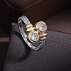 Flat Round Brass Micro Pave Clear Cubic Zirconia Finger Rings FS-WGBC030-01-1
