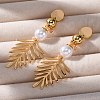 Brass Leaf Dangle Stud Earrings EJEW-R014-09G-2