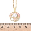 Brass Enamel Pink Flower Pendant 304 Stainless Steel Chain Necklaces for Women NJEW-D341-04G-5