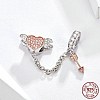 925 Sterling Silver Rhinestone European Dangle Charms with Safety Chain CPDL-BB70962-A-2