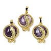 Natural Amethyst Flat Round Shaped Brass Pendants KK-F887-03G-24-1