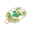 Glass Seed Beaded Oval with Flower Pendants PALLOY-MZ01061-03-4