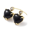 Heart Natural Black Agate Dangle Stud Earrings with Cubic Zirconia EJEW-B027-23G-1