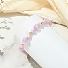 Natural Kunzite & Brass Beaded Stretch Bracelets for Women BJEW-JB14001-2