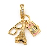 Rack Plating Brass Clear Cubic Zirconia & Enamel European Dangle Charms KK-U035-28G-1