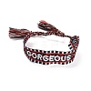 Word Gorgeous Polycotton(Polyester Cotton) Braided Bracelet with Tassel Charm BJEW-F429-03-1